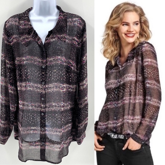 CAbi Paris Long Sleeve Blouse Size L - Picture 2 of 9